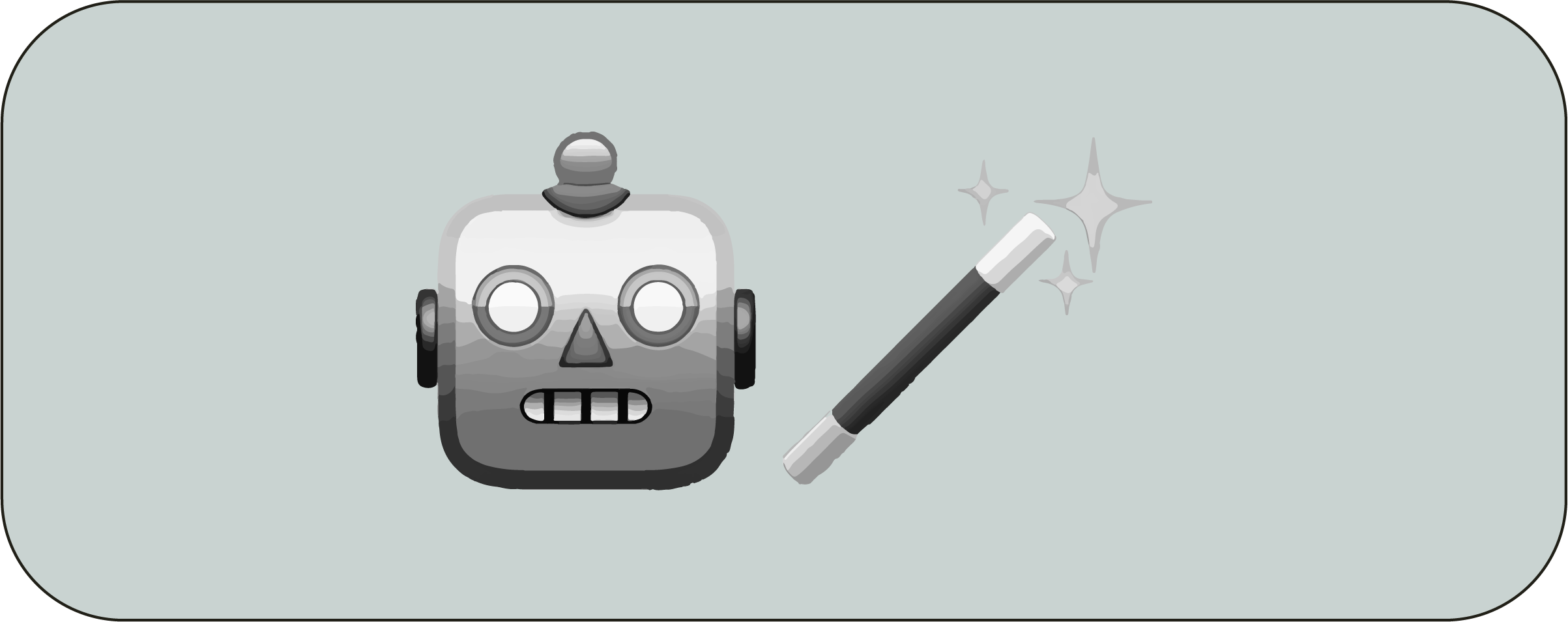 a box with an emoji of a robot head and a magic wand