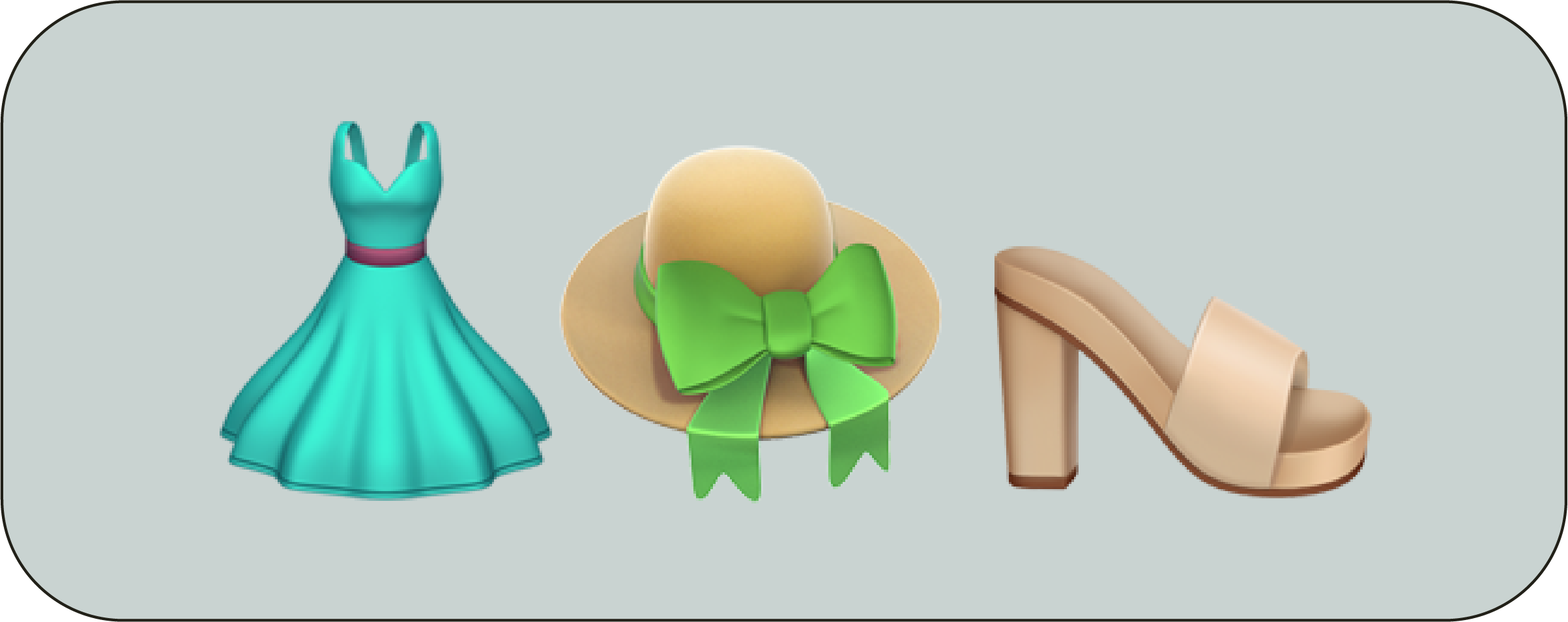 a box with an emoji of a dress, a hat, and a sandal